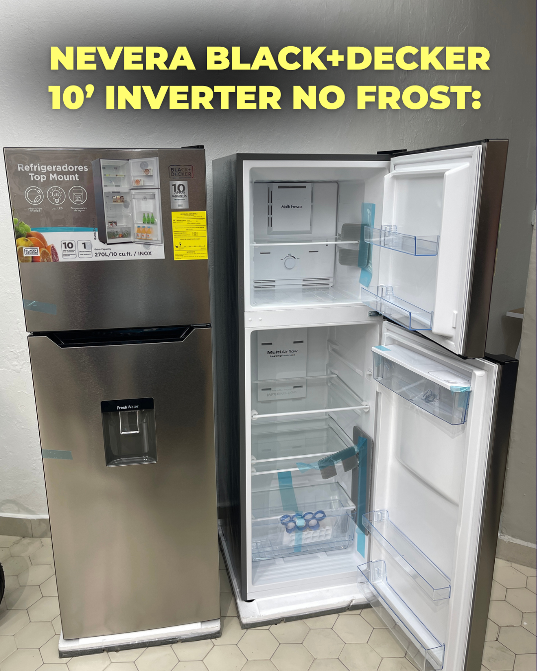 NEVERA BLACK+DECKER 10¨ INVERTER NO FROST CON DISPENSADOR